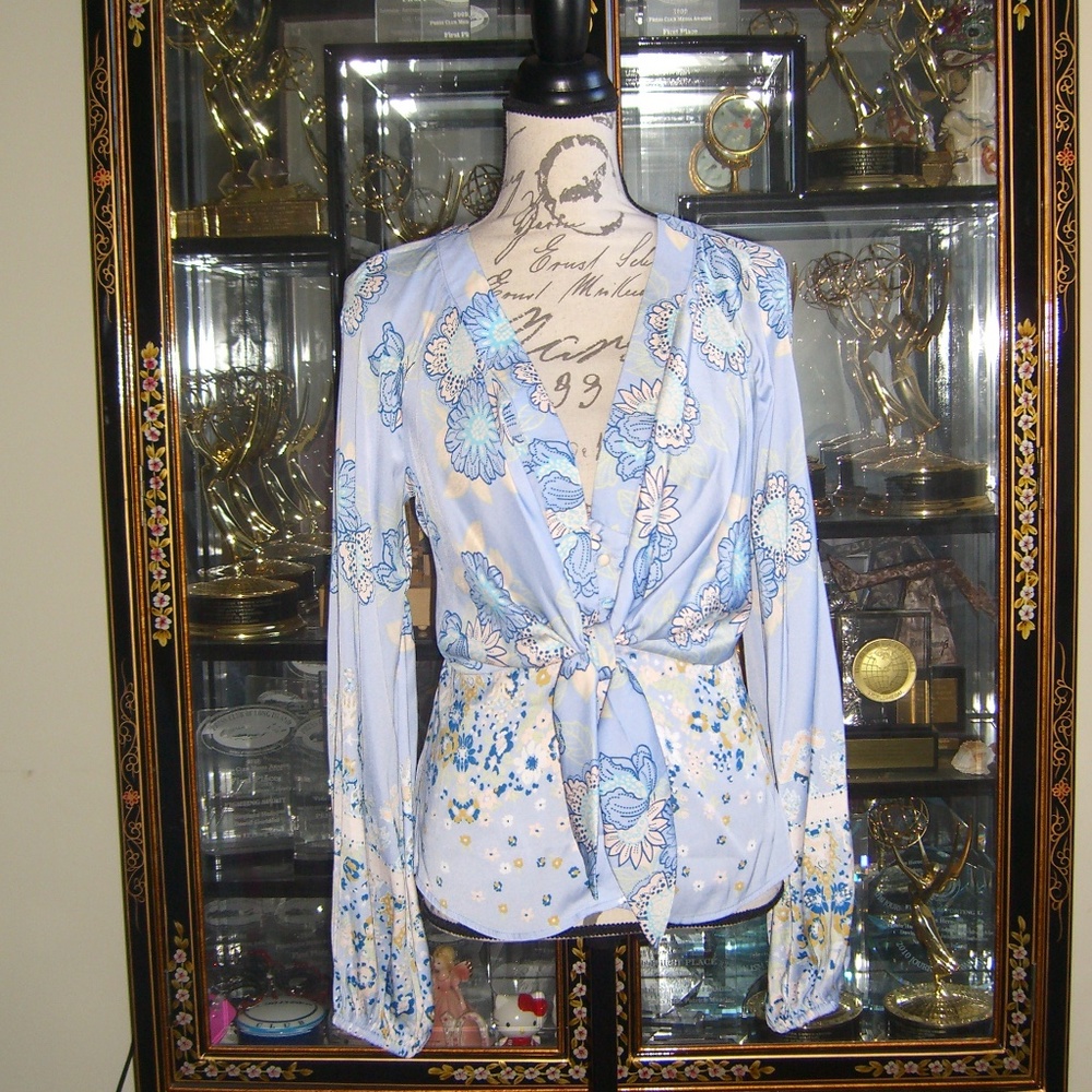 FREE PEOPLE RUN FREE FLORAL PRINT BLOUSE TOP S